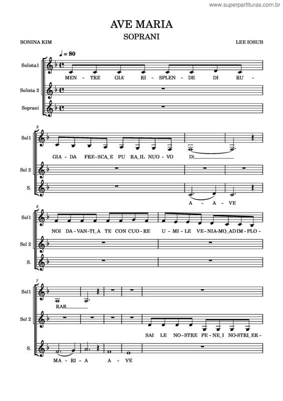Partitura da música Ave Maria – Lee Iosub Ave Maria – Soprani