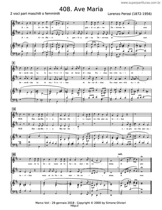 Partitura da música Ave Maria – Lorenzo Perosi