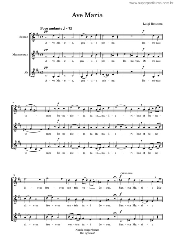 Partitura da música Ave Maria – Luigi Bottazzo