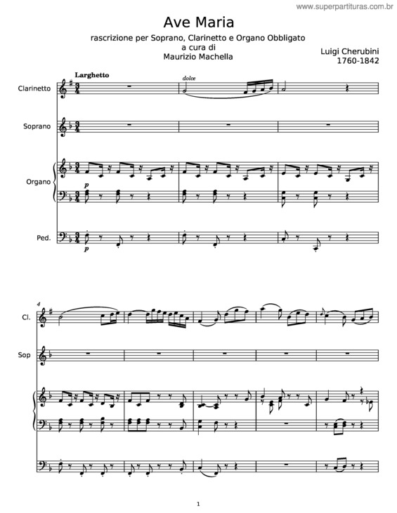 Partitura da música Ave Maria – Luigi Cherubini