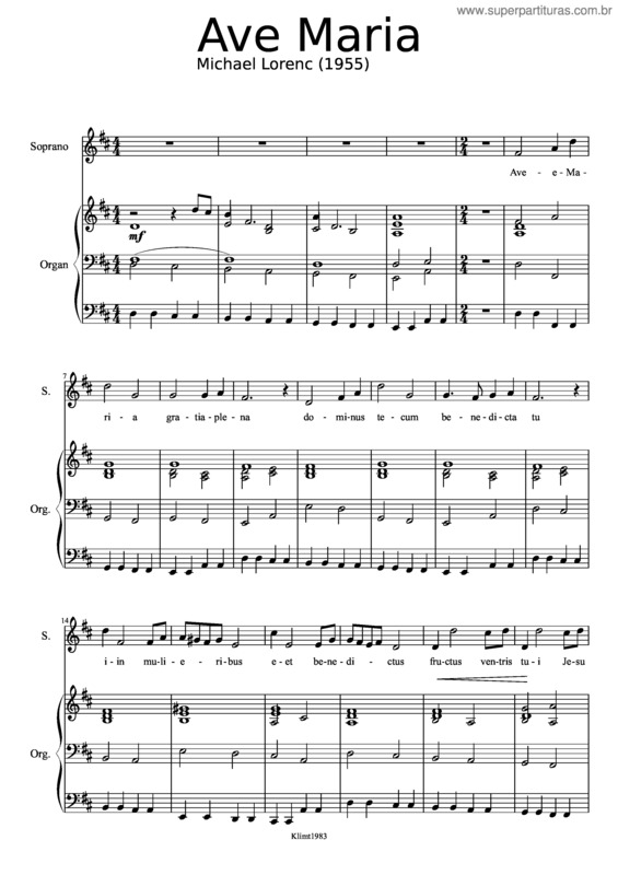 Partitura da música Ave Maria – M.Lorenc