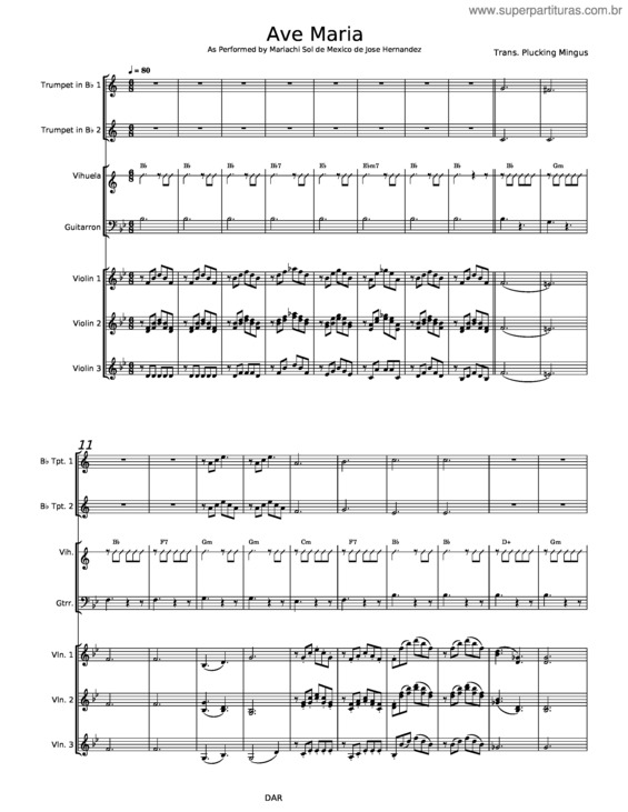 Partitura da música Ave Maria – Mariachi Sol De Mexico De Jose Hernandez
