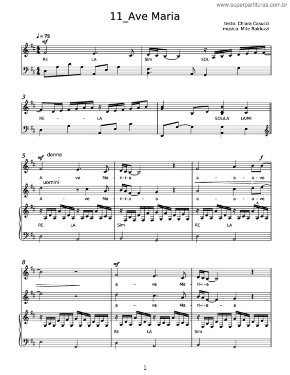 Partitura da música Ave Maria – Mite Balduzzi, Chiara Casucci