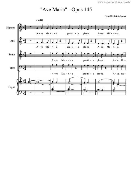 Partitura da música Ave Maria – Opus 145 Saint Saent