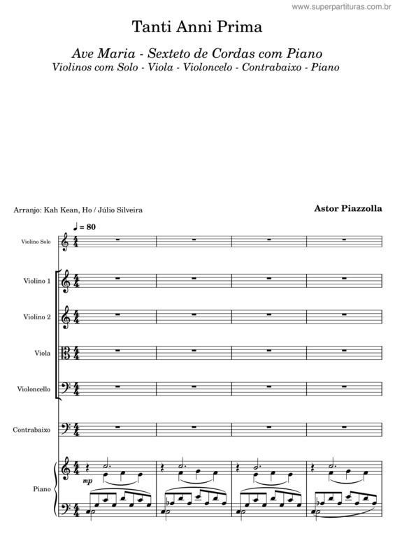 Partitura da música Ave Maria – Piazzolla – Sexteto Com Piano