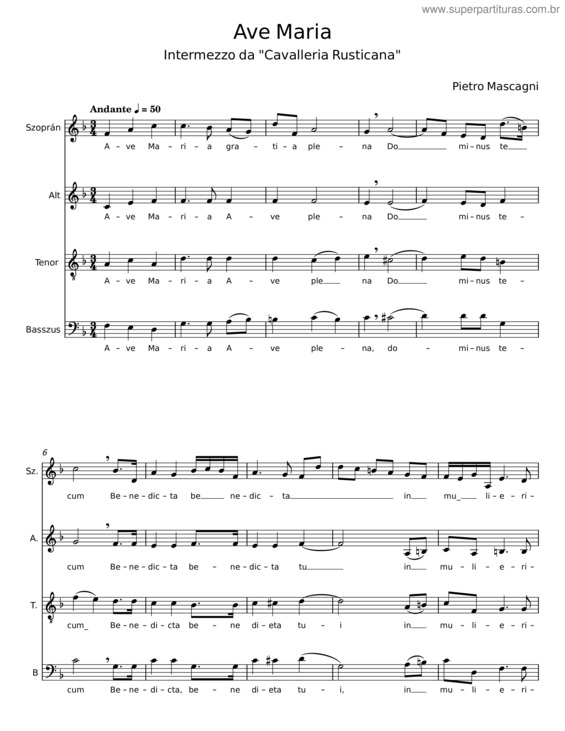 Partitura da música Ave Maria – Pietro Mascagni v.2