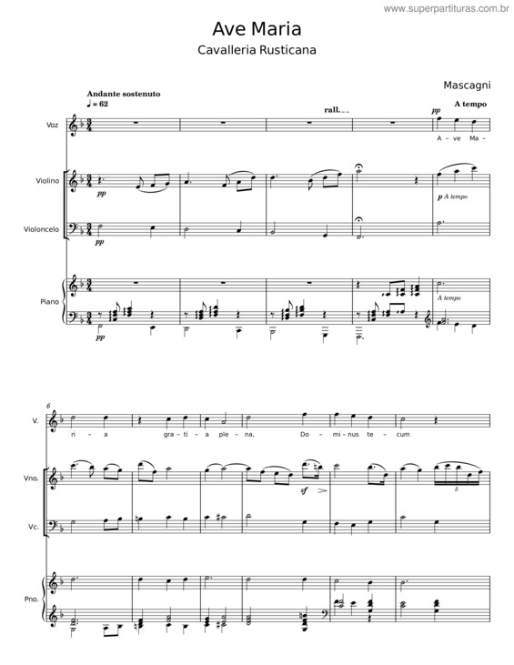 Partitura da música Ave Maria – Pietro Mascagni