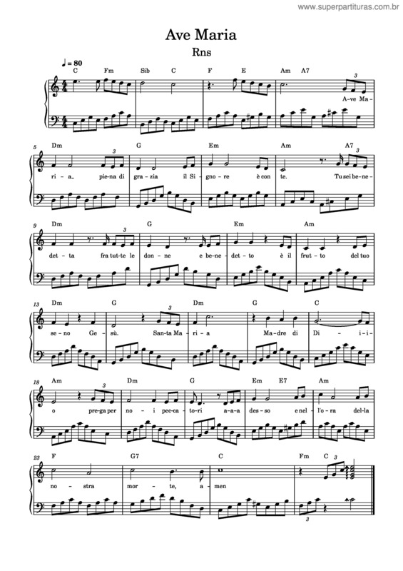 Partitura da música Ave Maria – Rns
