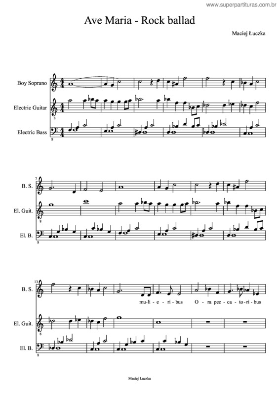 Partitura da música Ave Maria – Rock Ballad