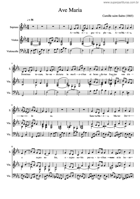 Partitura da música Ave Maria – Sanint–Saens