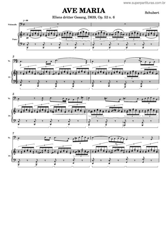 Partitura da música Ave Maria – Shubert v.2