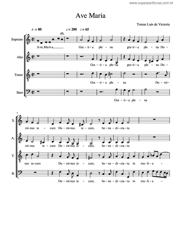 Partitura da música Ave Maria – Tòmas Luis De Victoria