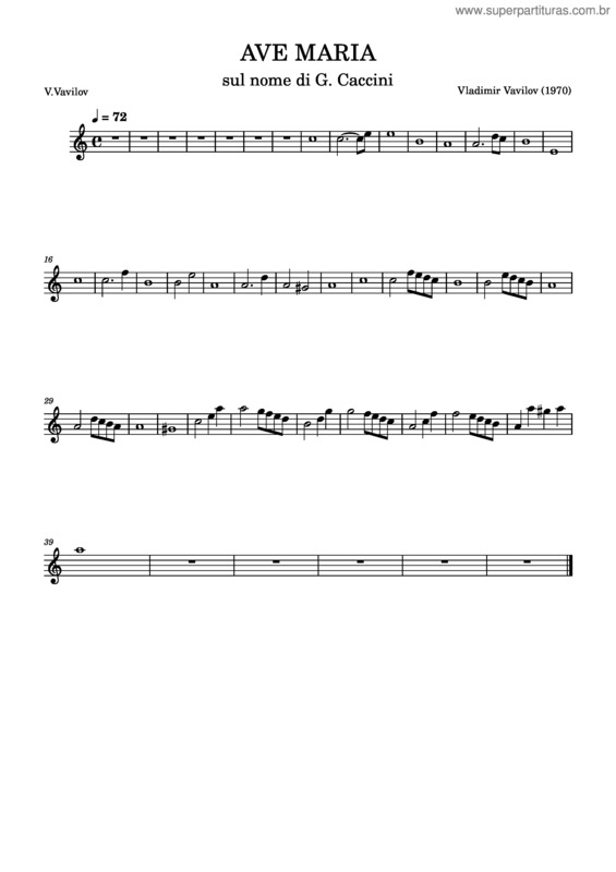 Partitura da música Ave Maria – Vladimir Fyodorovich Vavilov Ave Maria