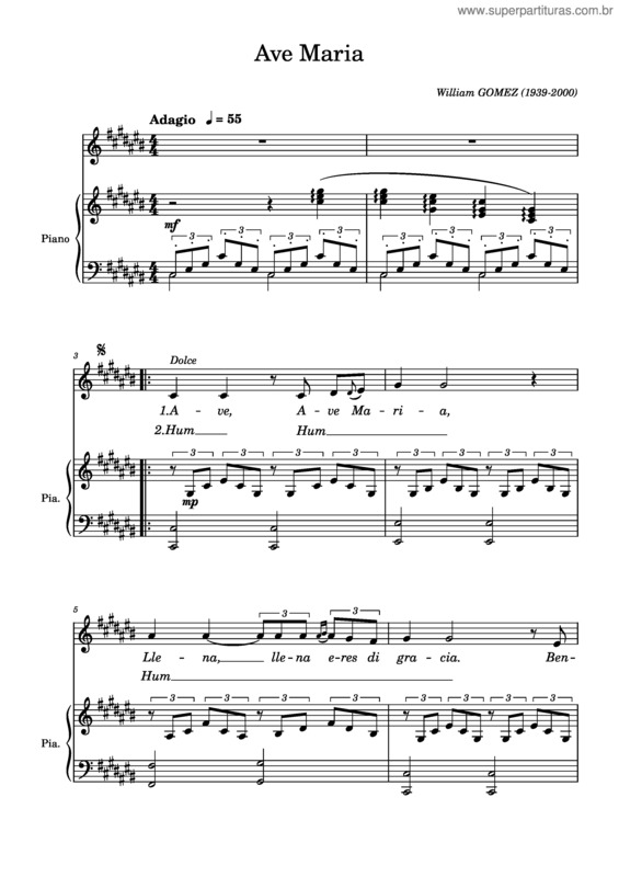 Partitura da música Ave Maria – William Gomez Ave Maria Gomez