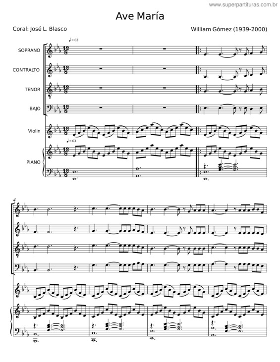 Partitura da música Ave María – William Gómez;José L Blasco;Atril Coral