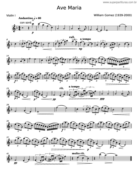 Partitura da música Ave Maria – William Gomez v.2