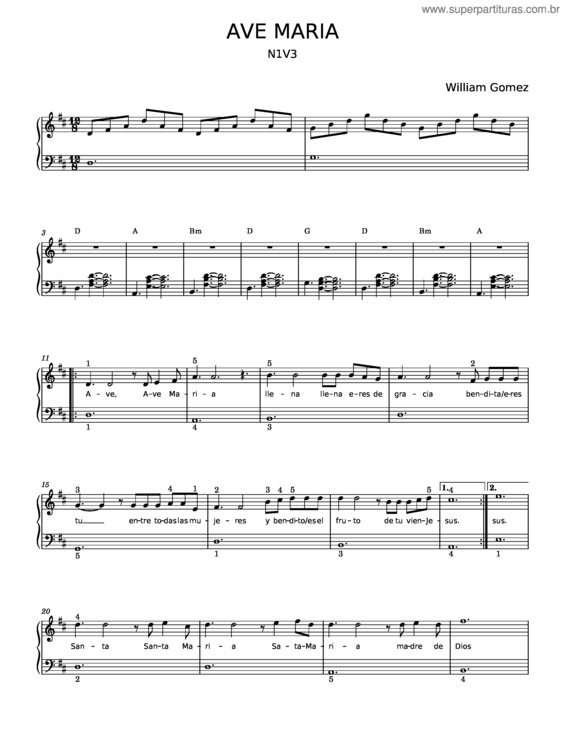 Partitura da música Ave Maria – William Gomez v.3