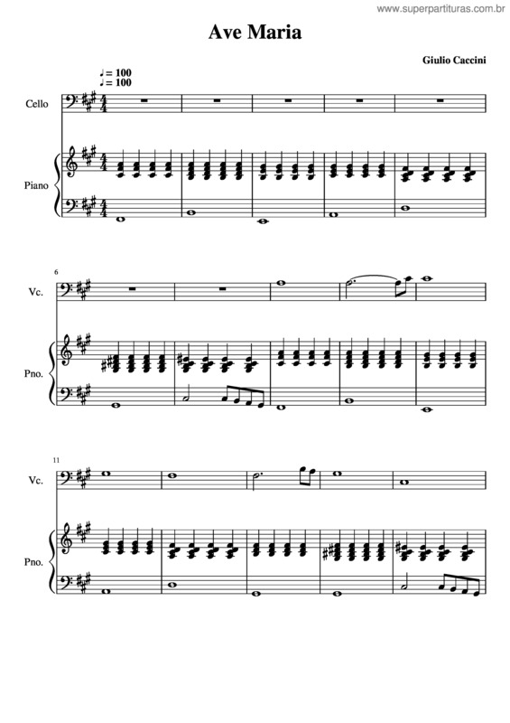 Partitura da música Ave María .Caccini.Chelo Y Piano.Versión 7