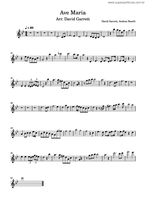 Partitura da música Ave Maria, D.839 – Franz Schubert – Arr. David Garrett