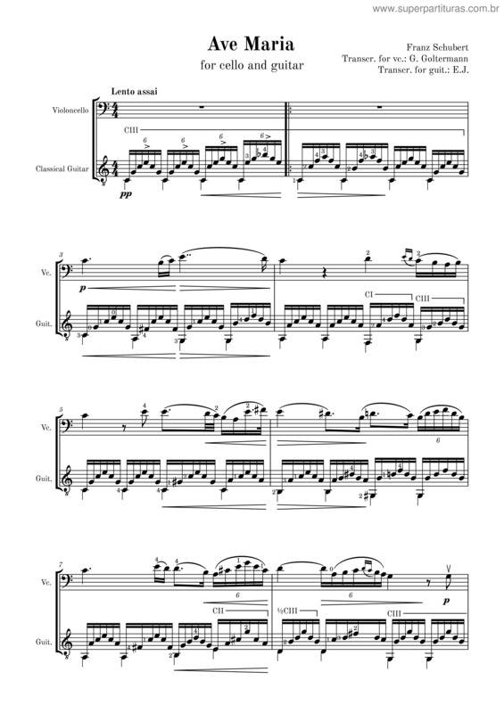 Partitura da música Ave Maria, D.839 – Franz Schubert – For Cello And Guitar
