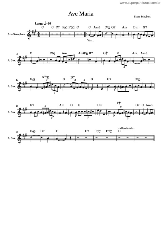 Partitura da música Ave Maria, D.839 – Franz Schubert 04 – Ave Maria Schubert  Sax Alto Com Cifra