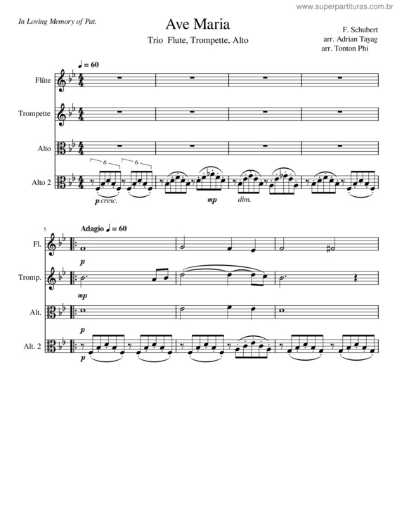 Partitura da música Ave Maria, D.839 – Franz Schubert Ave Maria – Schubert – Trio Flute Trompette Alto