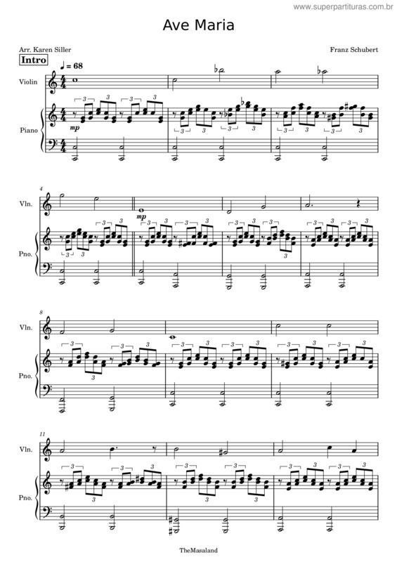 Partitura da música Ave Maria, D.839 – Franz Schubert Ave Maria – Shubert : Violin And Piano Aconpainment