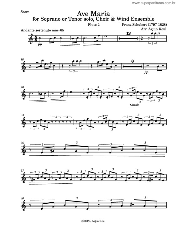 Partitura da música Ave Maria, D.839 – Franz Schubert Flute 2