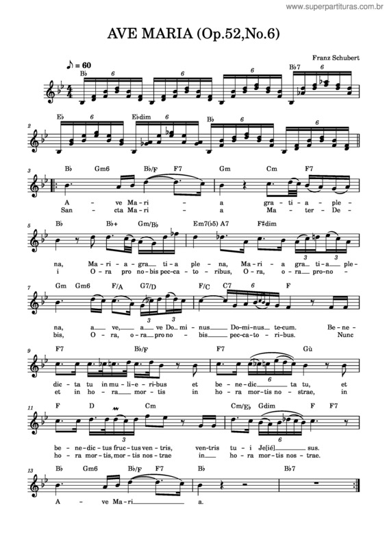 Partitura da música Ave Maria, D.839 – Franz Schubert Schubert – Ave Maria  Op.52,No.6 – D839