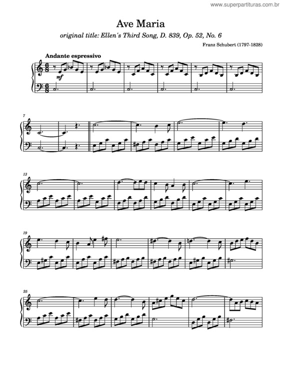 Partitura da música Ave Maria, D.839 – Franz Schubert v.6