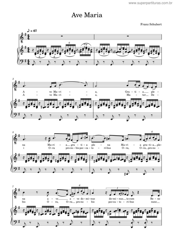 Partitura da música Ave Maria– Franz Schubert