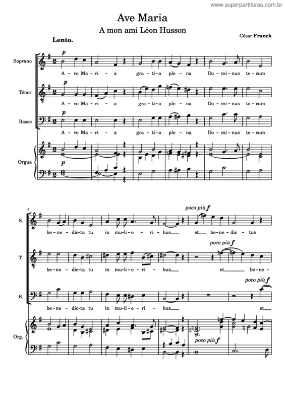 Partitura da música Ave Maria, Fwv 57 – César Franck