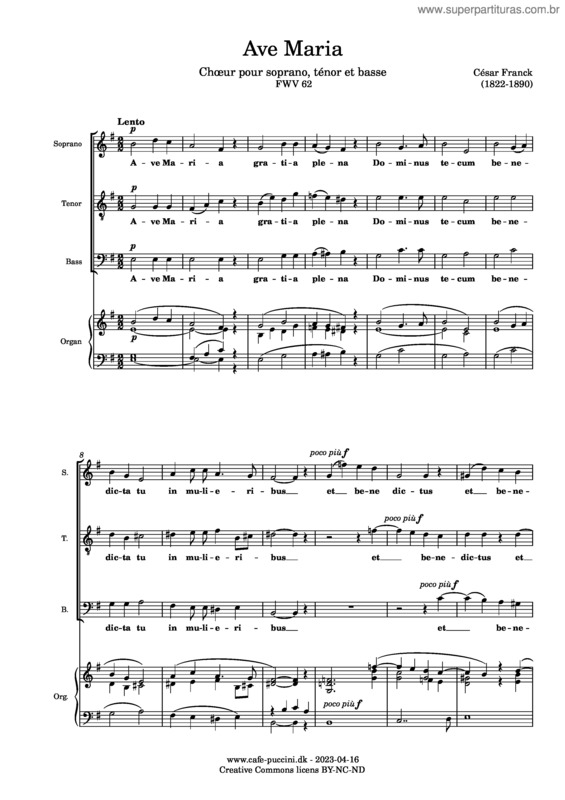 Partitura da música Ave Maria, Fwv 62 – César Franck
