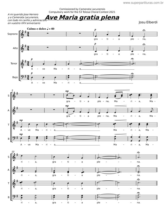 Partitura da música Ave Maria, Gratia Plena – Josu Elberdin