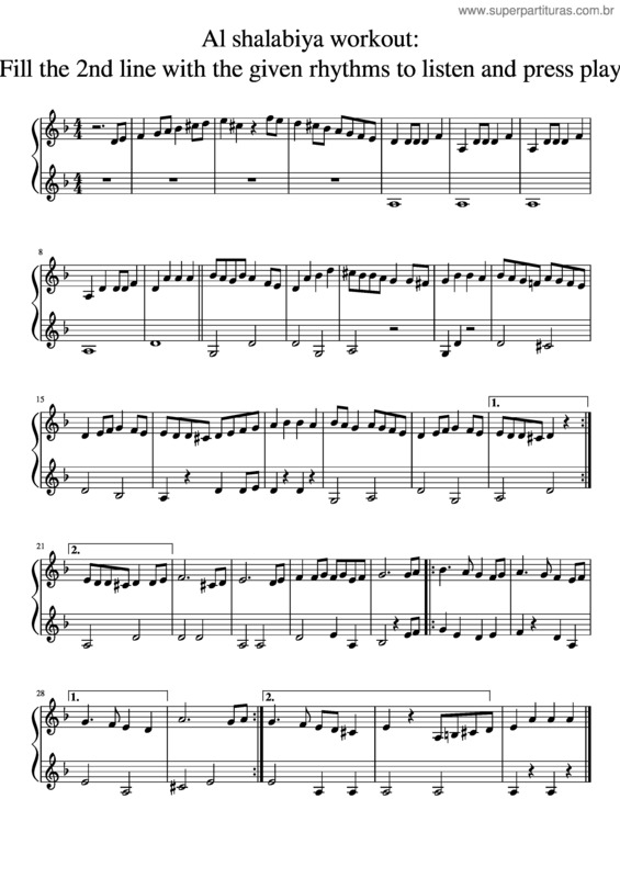 Partitura da música Ave Maria, Méditation Sur Le Premier Prélude De Piano De S. Bach – Charles Gounod Al Shalabiya Workout  Fill The 2Nd Line With The Given Rhythms To Listen And Press Play