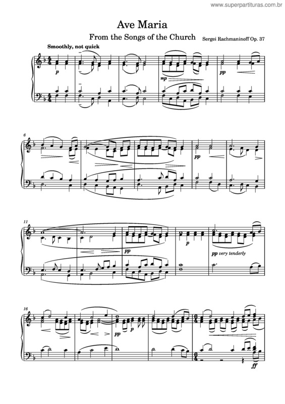 Partitura da música Avé Maria, Op.37 No. 6 – Sergei Rachmaninoff