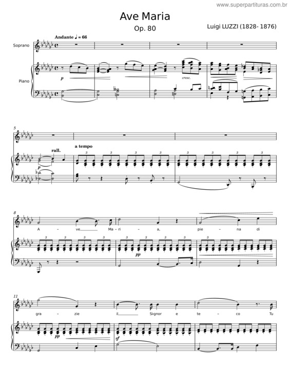 Partitura da música Ave Maria, Op.80 – Luigi Luzzi