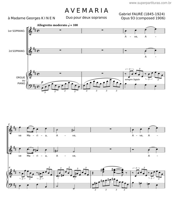 Partitura da música Ave Maria, Op.93 – Gabriel Fauré