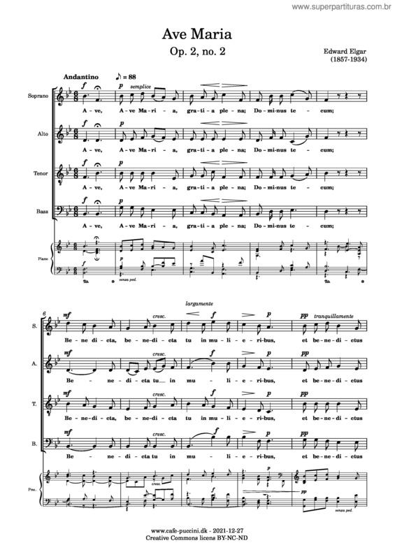 Partitura da música Ave Maria, Opus 2, No. 2 – Elgar