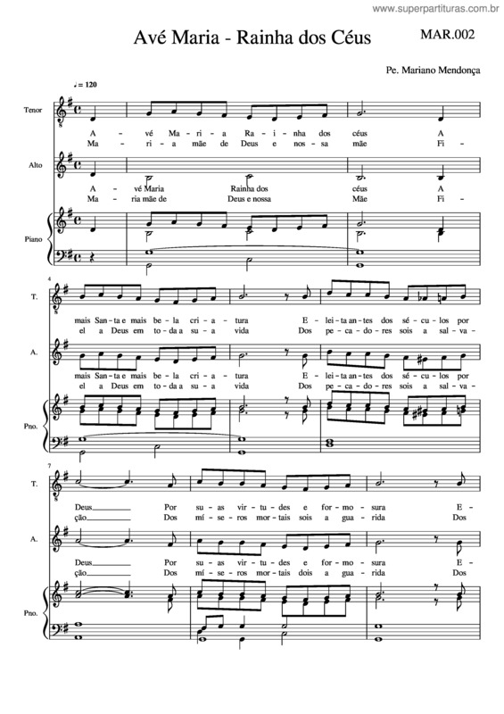 Partitura da música Avé Maria, Rainha Dos Céus