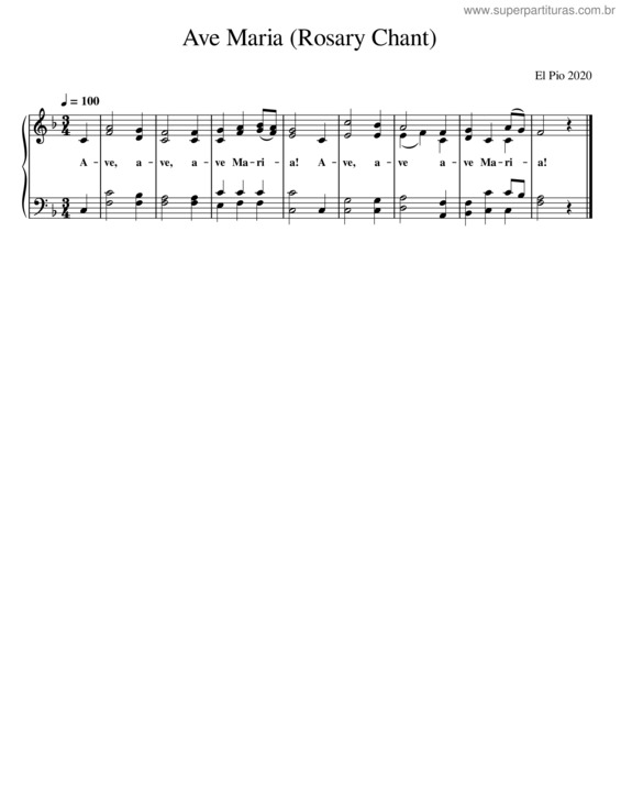Partitura da música Ave Maria  Rosary Chant