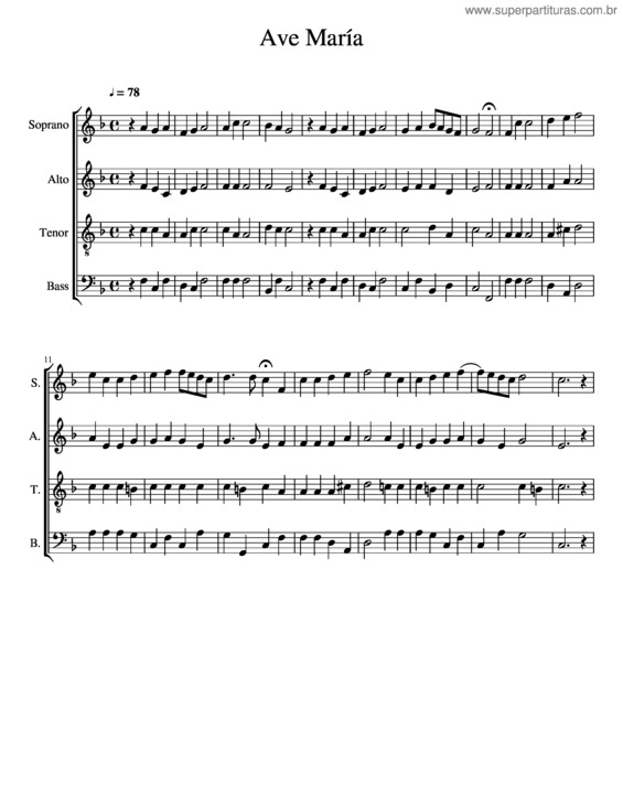Partitura da música Ave María, Versión Coral