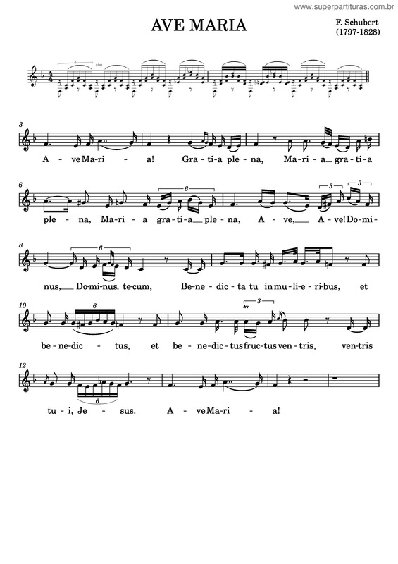 Partitura da música Ave Maria, Vocal Lead Sheet – Franz Schubert