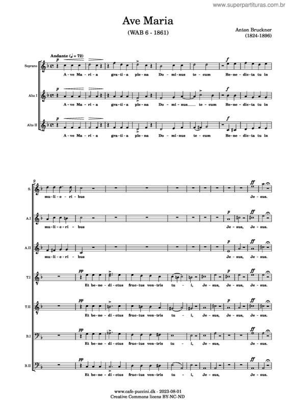 Partitura da música Ave Maria, Wab 6 – Anton Bruckner