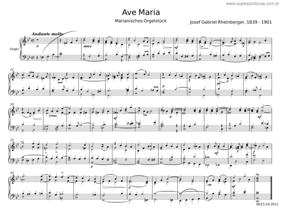 Partitura da música Ave Maria, Woo 34 – Josef Gabriel Rheinberger