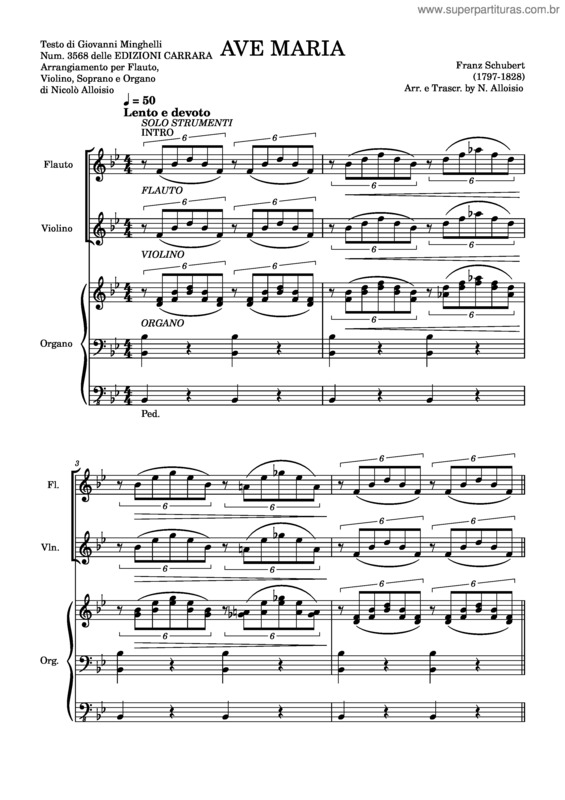 Partitura da música Ave Maria,