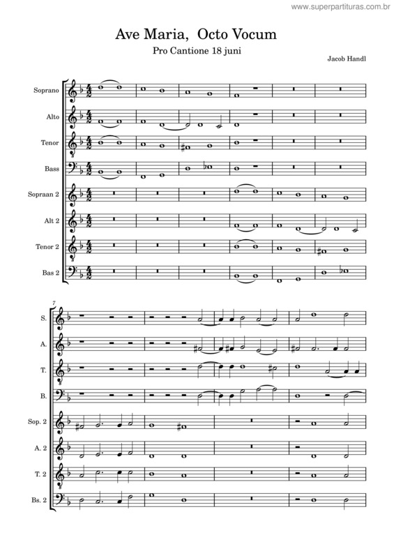 Partitura da música Ave Maria A 8 – Jacob Handl Ave Maria,  Octo Vocum
