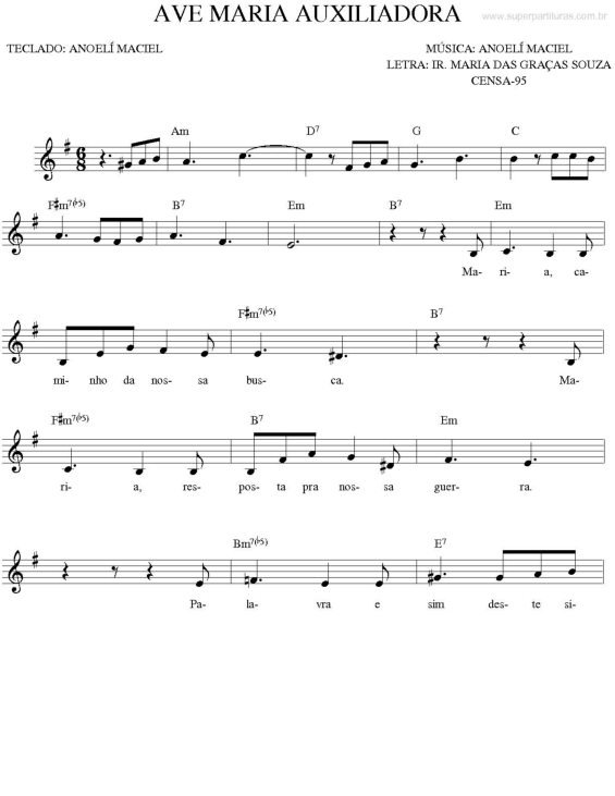 Partitura da música Ave Maria Auxiliadora