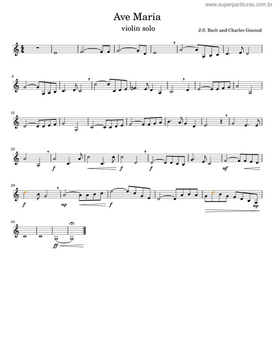 Partitura da música Ave Maria Bach–Gounod v.3