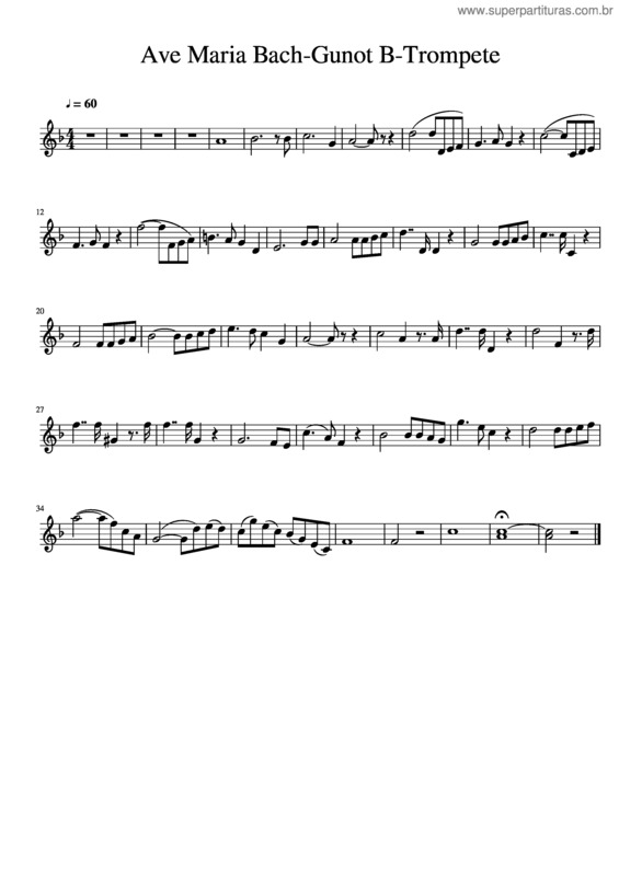 Partitura da música Ave Maria Bach–Gunot B–Trompete